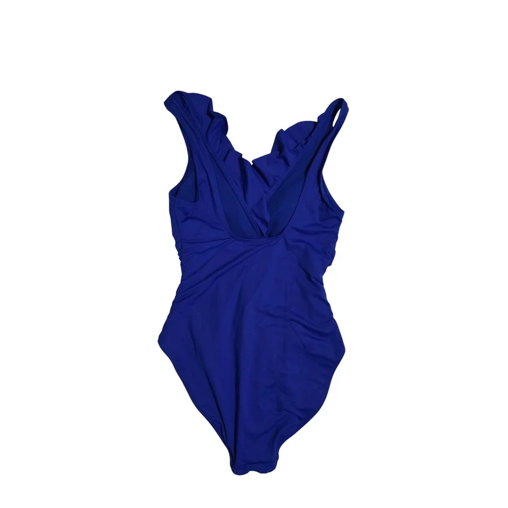 Lauren Ralph Lauren Royal Blue Ruffle Surplice One Piece Swimsuit Size 8